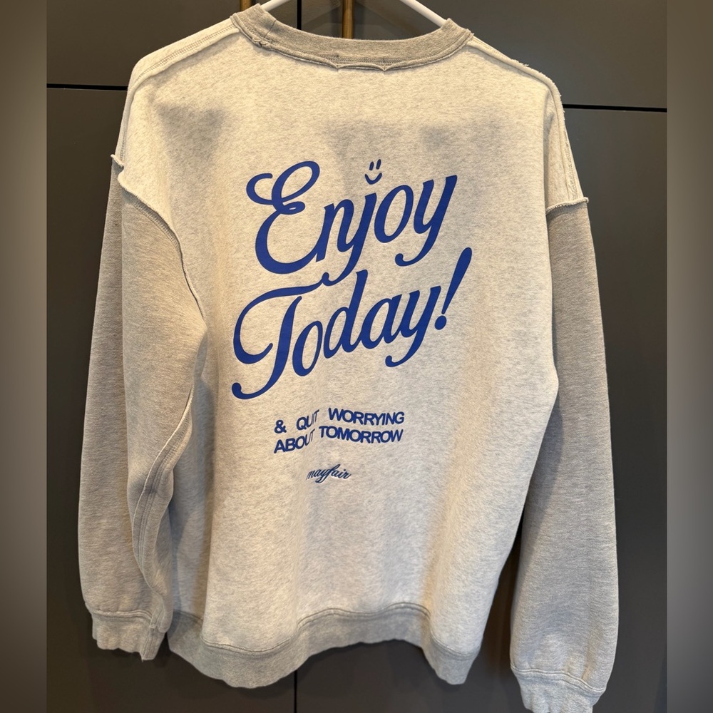 Mayfair 'Enjoy Today' Cream & Gray Graphic Sweatshirt - Picture 3 of 7